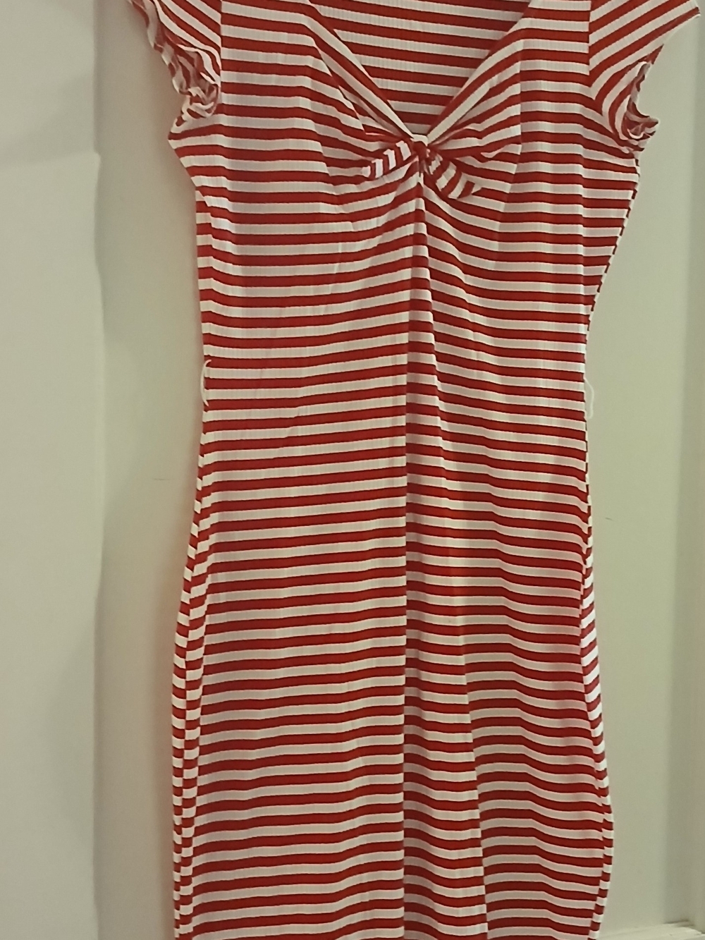 Unique Vintage Red and White Striped Knot-Front Dress,  M